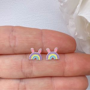 Rainbow with ears stud earrings in 925 sterling silver perfect for Easter